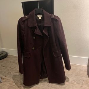 Loft maroon-purple wool pea coat